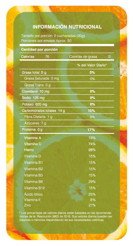 Frucap tabla nutricional